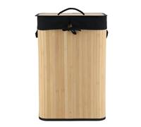 Panier à linge pliable avec couvercle en Bambou et Tissu Coton Noir H 60 cm - TENDANCE