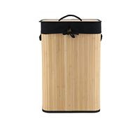 Panier à linge pliable avec couvercle en Bambou et Tissu Coton Noir H 60 cm - TENDANCE