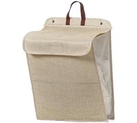 Panier à linge pliable avec crochets de fixation murale, spacieux 47 x 35 x 9 cm, organiseur en maille de coton et lin respirant sur les côtés et couvercle à pression, gris beige, panier de rangement