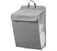 Panier à linge pliable avec crochets de fixation murale, spacieux 47 x 35 x 9 cm, organiseur en maille de coton et lin respirant, côtés en maille de lin, couvercle à pression, gris beige pour (A)