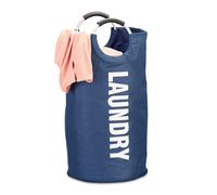 Relaxdays Sac pliable avec anse 60 litres panier rond corbeille linge sale pliant H x D: 70 x 38 cm, bleu, Mousse, 70 x 38 x 38 cm