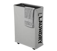 Panier à linge Pliable avec Roues, IHOMAGIC Corbeilles à Linge mince et pliant Bac à Linge Sale Collecteur de Buanderie Poignées en Polyester pour Vêtements 40L Salle Hotel, 39x18.5x58cm, Gris clair