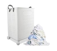 Panier à Linge Pliable avec Roulettes en Plastique - Polyvalent pour la Maison, le Dortoir, la Buanderie (50 * 37.7 * 31cm)
