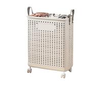 Panier à linge pliable avec roulettes Panier de rangement for tapis de yoga de grande capacité Sac de rangement pliable et étanche for vêtements sales(White M)
