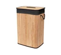COMPACTOR - Panier à linge pliable en bambou avec couvercle - Tissu intérieur noir lavable - Poignées en corde - Format compact 40 x 30 x H60 cm - Design naturel et élégant