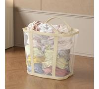 Panier à Linge Pliable, Sac en Maille Grande Capacité, Sacs Fourre-tout Respirants, pour Salle de Bain Familiale, Jouets de Piscine, Articles Essentiels pour Les Vacances à la Plage(Yellow,S)