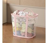 Panier à Linge Pliable, Sac en Maille Grande Capacité, Sacs Fourre-tout Respirants, pour Salle de Bain Familiale, Jouets de Piscine, Articles Essentiels pour Les Vacances à la Plage(Pink,S)