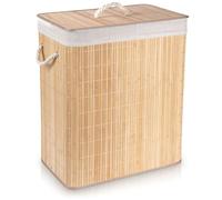 Panier à linge pliable - VILDE - Bambou - 90L - Beige - Double compartiment - 50x30,5x60,5 cm - Couvercle amovible