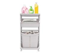 Panier à linge portable à 3 niveaux avec 4 roulettes, capacité de charge de 30 kg, pour salle de bain, salon, rangement 43 x 29 x 79 cm, blanc
