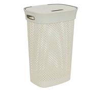5five Panier à linge Purl 60 L – Trous d'aération, Couvercle, Poignées ergonomiques – Beige lin