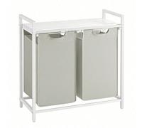 Panier à linge, Rangement 2 compartiments, 2 Sacs Amovibles en tissu Oxford, 2 x 46L, 73 x 33 x 72 cm, Blanc Blanc