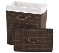 Panier à linge rectangulaire en bambou marron foncé avec poignée, insert en tissu amovible, 40 x 30 x 60 cm, pliable, peu encombrant, pour salle de bain, chambre et buanderie
