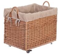 Panier à linge rectangulaire en osier avec roulettes, doublure en jute et poignées