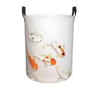 Panier à linge rond avec poignées - Motif carpes de poisson avec pois - Panier à linge rond - Panier de rangement circulaire pour salle de bain