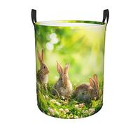 Panier à linge rond avec revêtement imperméable - Motif lapins amusants - Deux tailles (62 l 38 l)