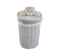 Panier à linge rond en osier, blanc, couvercle en peluche, housse avec couvercle, 34 l, D.32 H.48