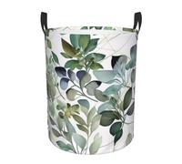 Panier à linge rond imperméable avec motif feuilles d'eucalyptus vertes, panier de rangement pliable avec poignées pour bureau, chambre à coucher, salle de bain