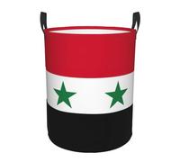 Panier à linge rond imprimé drapeau de la République arabe syrienne, avec poignées, résistant à l'eau, utilisé pour le rangement dans la chambre