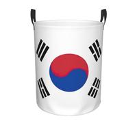 Panier à linge rond imprimé drapeau de la République de Corée, avec poignées, résistant à l'eau, utilisé pour le rangement dans la chambre