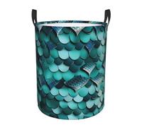 Panier à linge rond imprimé écailles de poisson sirène, avec poignées, résistant à l'eau, utilisé pour le rangement dans la chambre