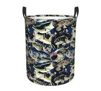 Panier à linge rond imprimé poisson 1 avec poignées, résistant à l'eau, utilisé pour le rangement dans la chambre