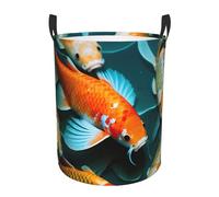 Panier à linge rond imprimé Poisson Koi HD, avec poignées, résistant à l'eau, utilisé pour le rangement dans la chambre à coucher
