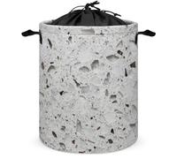 Panier à linge rond pliable avec cordon de serrage pour chambre à coucher et salle de bain en papier blanc abstrait en pierre polie