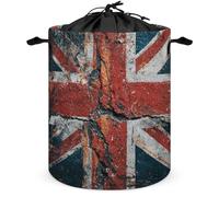 Panier à linge rond pliable avec cordon de serrage pour chambre à coucher et salle de bain Motif drapeau britannique
