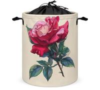 Panier à linge rond pliable avec cordon de serrage pour chambre à coucher et salle de bain Motif rose rouge