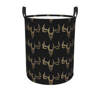 Panier à linge rond, pliable et imperméable, motif camouflage tête de cerf, idéal pour ranger vêtements et jouets dans une petite chambre.