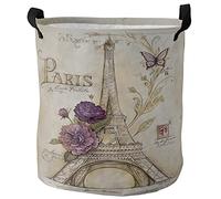Panier À Linge Rond Rétro La Tour Eiffel De Paris Grand Panier À Linge Multifonction Pliable Organiser Paniers Pour Vêtements, Pour Vêtements, Dortoir, Salon, 60L