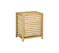 Panier à linge - sac en tissu amovible, couvercle - dim. 50l x 36l x 60h - bois bambou verni