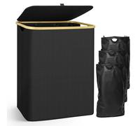 Panier à Linge Sale 160L avec 3 Compartiments de Tri et Couvercle, Pliable et Imperméable, Tissu Oxford, Sac Amovible Lavable en Machine, Organisation Buanderie Chambre