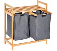Panier à linge sale en bambou, 2 compartiments en tissu, support à linge + étagè