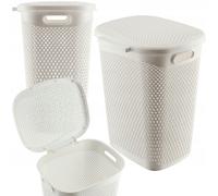KADAX Panier à linge en plastique léger - Panier à linge en plastique - Perméable à l'air - Avec couvercle - Blanc