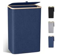 Panier à Linge Sale Pliable, 100L Corbeille a linge avec Couvercle, Bac a Linge sale avec Poignées en Bambou, Paniere a Linge avec Sac Amovibles en Tissu Oxford pour Buanderie, Chambre, Salle de Bain