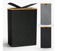 Panier à Linge Sale Pliable, 140L Panier a Linge 2 Compartiment, Bac a Linge sale avec Poignées en Bambou, Paniere a Linge avec Sac Amovibles en Tissu Oxford pour Buanderie, Chambre, Salle de Bain