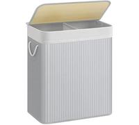 SONGMICS Panier à Linge 100L, Corbeille Linge Sale 2 Compartiments de Tri, Couvercle en Bambou, Poignées, Pliable, Sac Amovible Lavable en Machine, pour Buanderie, Chambre, Gris LCB064G01