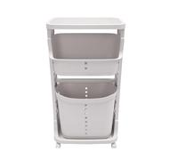 Panier à linge sur roulettes, 4 compartiments, panier à linge, pour salon, chambre à coucher, buanderie, salle de bain (blanc, 3 niveaux)