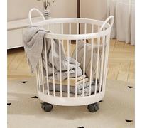 Panier a Linge sur Roulettes et Freins, Laundry Basket avec Poignées, Paniere a Linge Sale Robuste en Fer pour Chambre, Salle de Bain, Dortoir, Université(White,41 * 38 * 38cm/16 * 15 * 15in)
