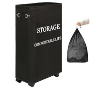 Panier a Linge sur Roulettes Poignées et Frein, Corbeille a Linge Pliable en Tissu, Laundry Hamper avec Sac Amovible pour Buanderie et Chambre à Coucher(Black)