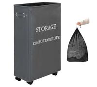 Panier a Linge sur Roulettes Poignées et Frein, Corbeille a Linge Pliable en Tissu, Laundry Hamper avec Sac Amovible pour Buanderie et Chambre à Coucher(Gray)