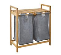 Panier à linge SVITA SULA 2 compartiments avec étagère bambou gris