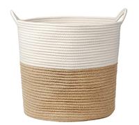 Panier à linge - Tressé en corde de coton - Avec poignée - Pour rangement - Idéal pour salon, chambre d'enfant, salle de bain - 38 x 38 cm