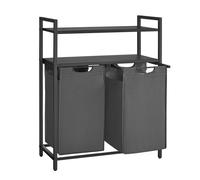 Panier à Linge - VASAGLE - Rangement 2 Compartiments - 2 Étagères - Noir et Gris