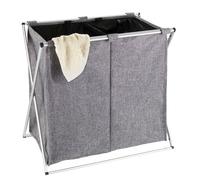 Panier à linge - WENKO - Duo - 120L - 2 compartiments - Aluminium et Polyester - Gris chiné