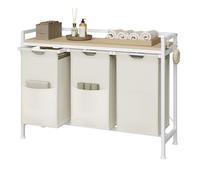 Panier à Linge WOLTU - Meuble Étagère en Métal - 3 Compartiments - Sac en Tissu Oxford Amovible - Blanc+Chêne Clair