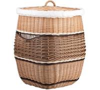 Panier à linge XL en osier marron avec doublure, couvercle et anses
