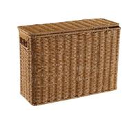 Panier à magazines en osier tissé à la main - Boîte de rangement étroite tissée avec couvercle - Pour la maison et le bureau (taille S)