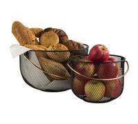 Panier à pain & à fruits, rond, avec anse, métal noir
